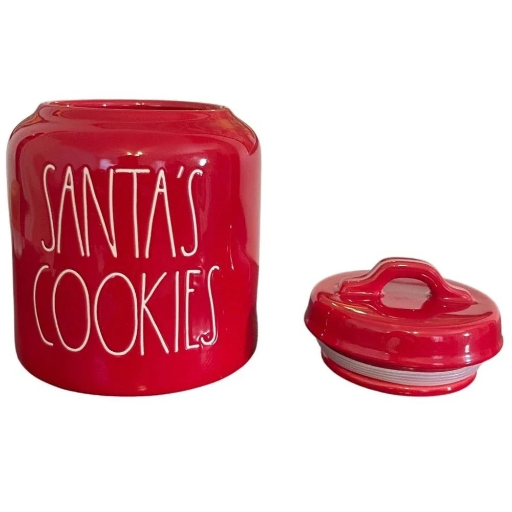Rae Dunn Santa Cookies Jar Red‎ Ceramic Christmas Holiday Kitchen Decor Lid